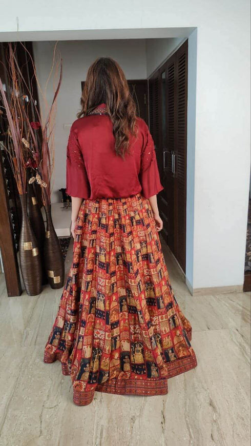 Maroon Shirt Lehenga Set